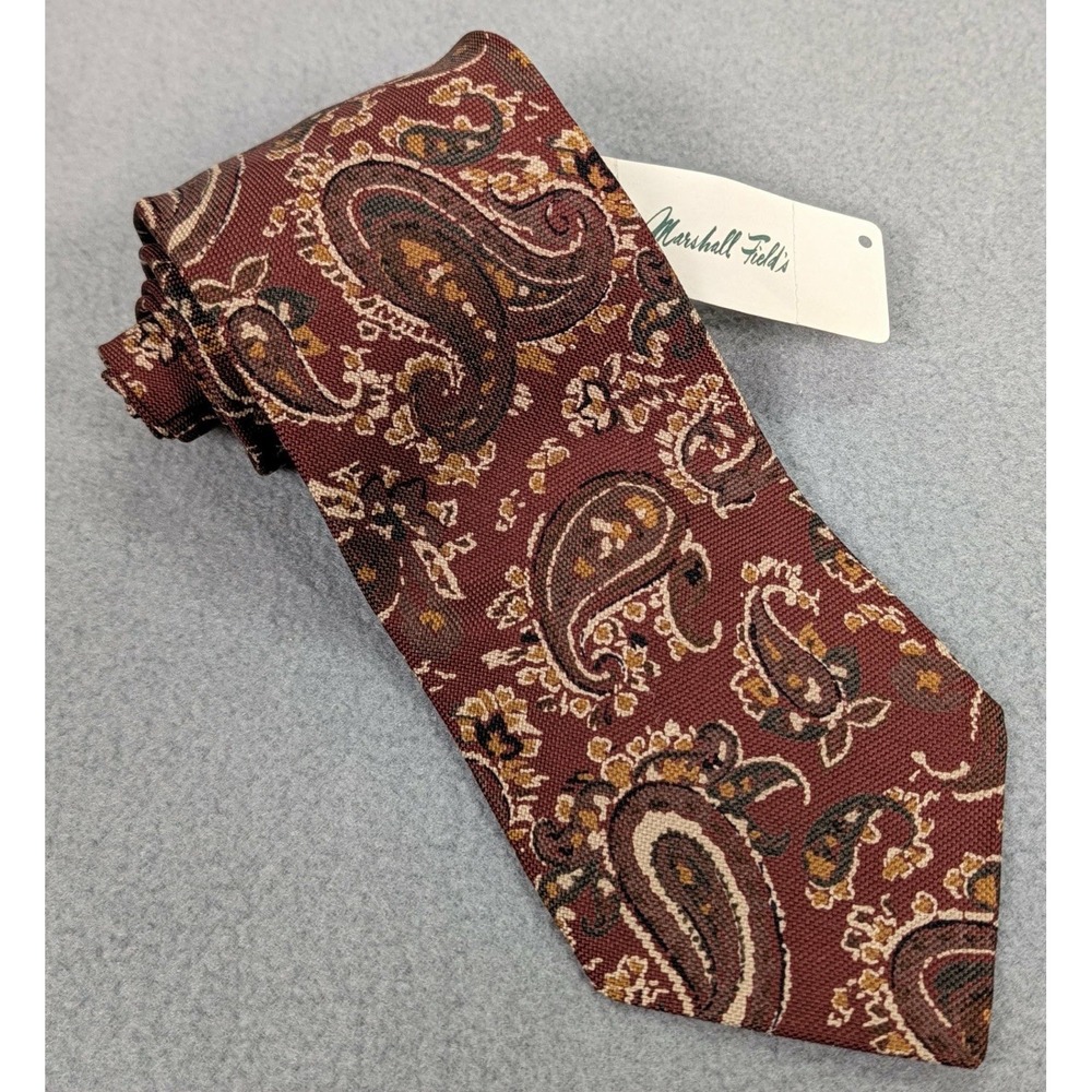 JOSEPH ABBOUD Silk Tie Red Maroon Mens Floral Paisley Vintage Deadstock NWT